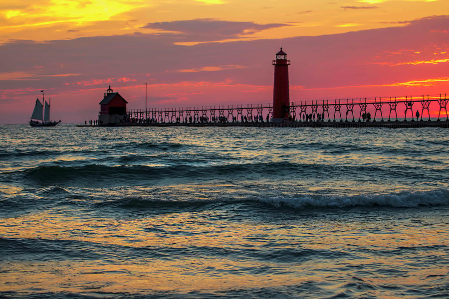 Grand Haven Pier Sail Photograph by Pat Cook
