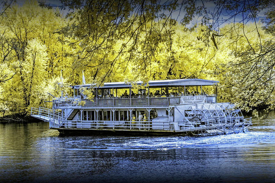 Grand Lady Paddle Wheel Boat in Infrared on a River Cruise on the Grand River Photograph by Randall Nyhof