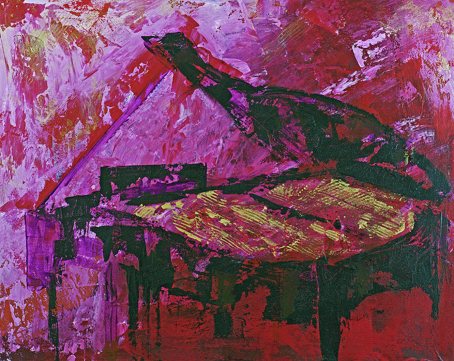 Grand Piano In Red Room Painting by Walter Fahmy