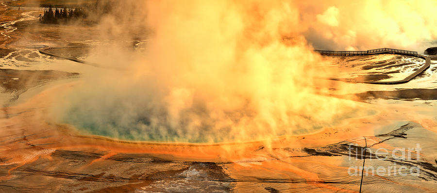 Grand Prismatic Spring Steamy Sunrise Photograph by Adam Jewell