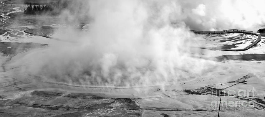 Grand Prismatic Steamy Morning - Black And White Photograph by Adam Jewell