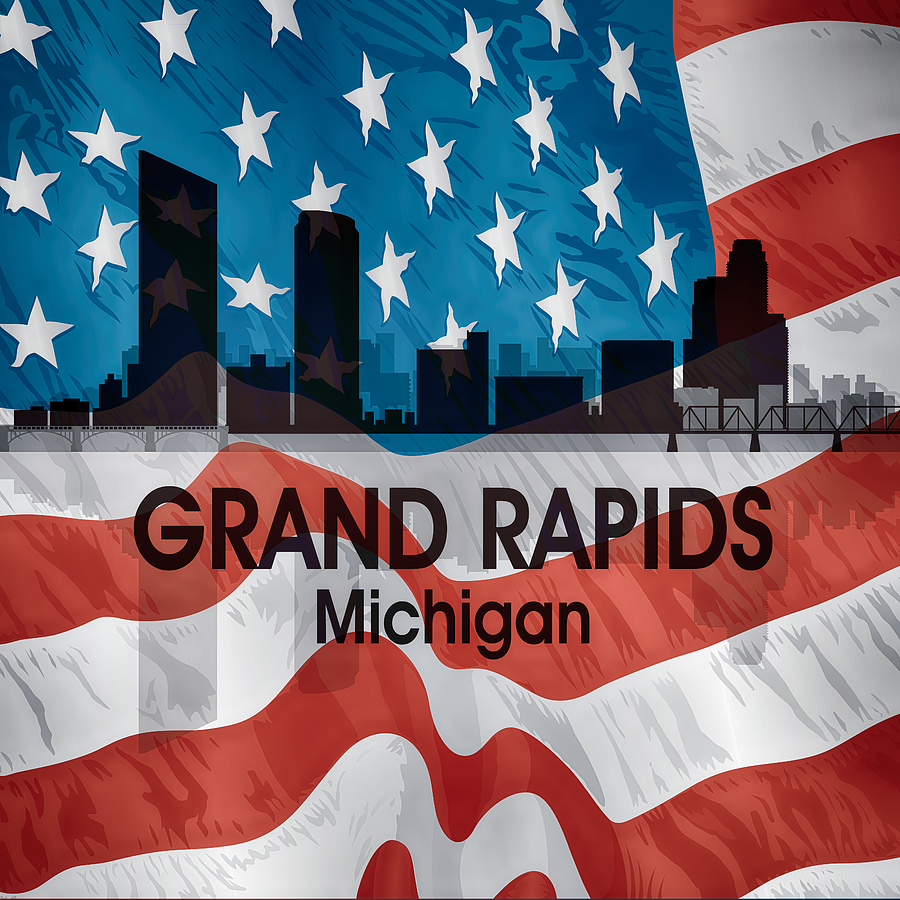 Grand Rapids MI American Flag Squared Mixed Media by Angelina Tamez