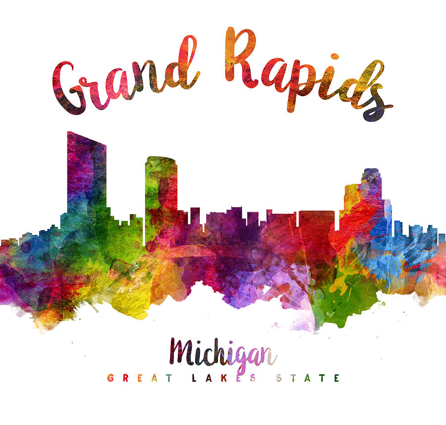 Grand Rapids Painting - Grand Rapids Michigan Skyline 23 by Aged Pixel