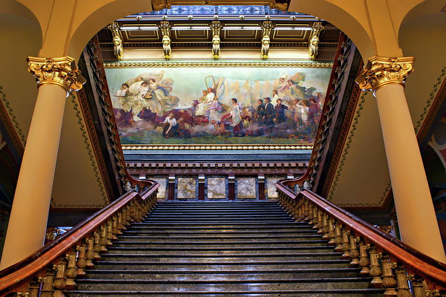 Grand Staircase and Mural - Iowa Capitol Photograph by Nikolyn McDonald