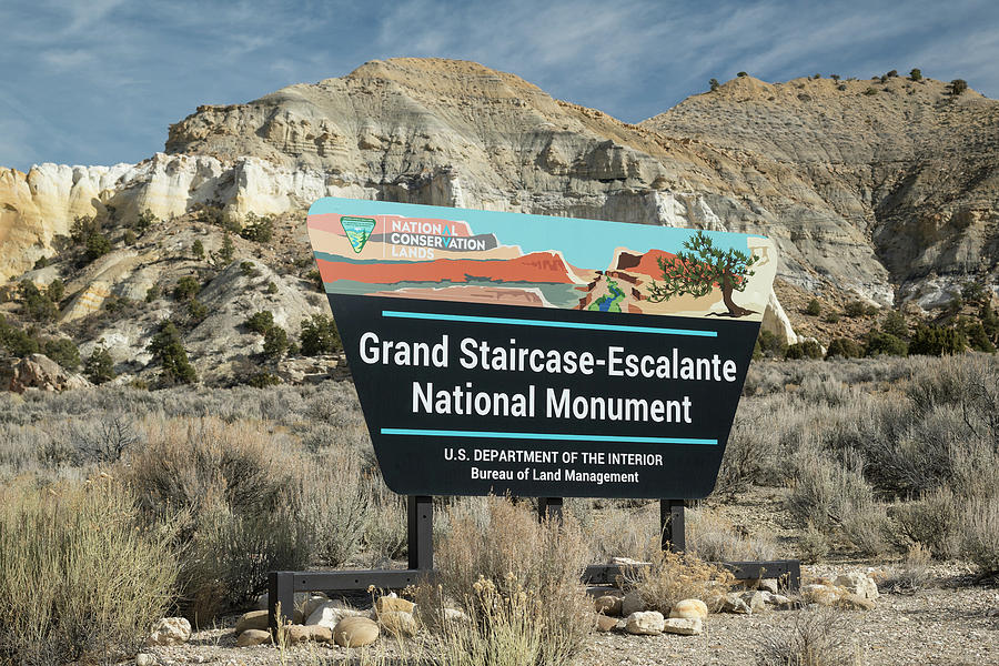 Sign Photograph - Grand Staircase Escalante Sign Utah by Steve Gadomski