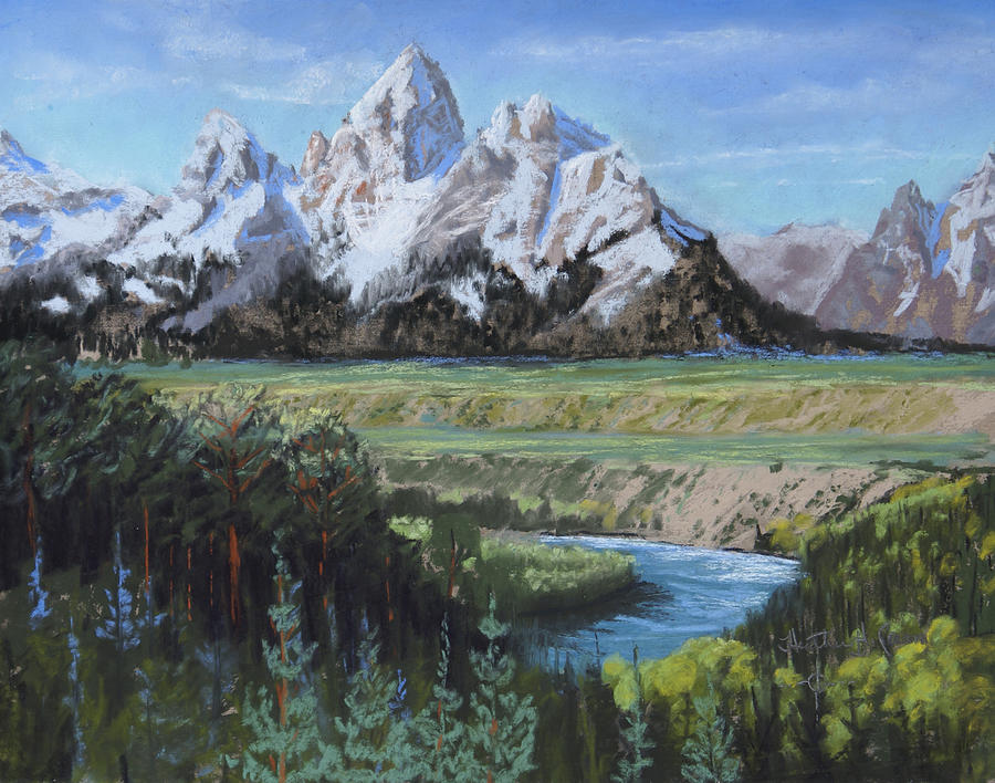 Grand Teton and Snake River Painting by Heather Coen