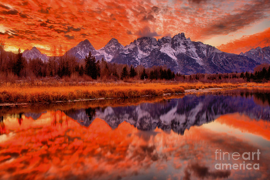 Grand Teton Orange Sunset Photograph by Adam Jewell