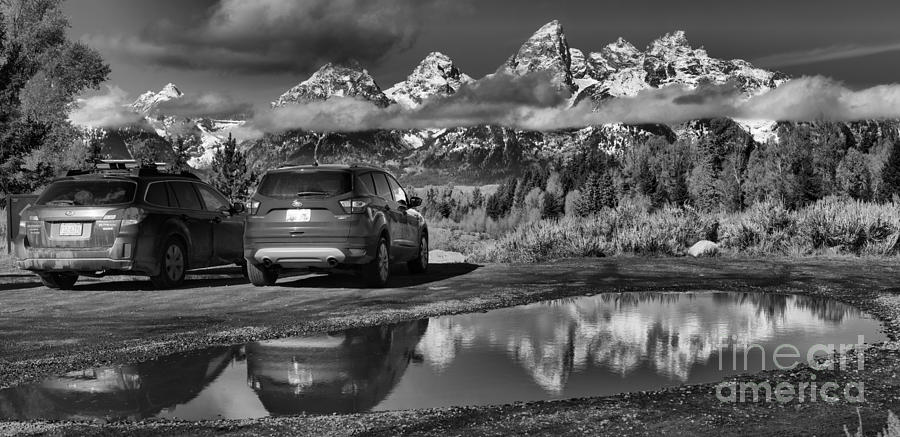 Grand Teton Premier Parking Black And White Photograph by Adam Jewell