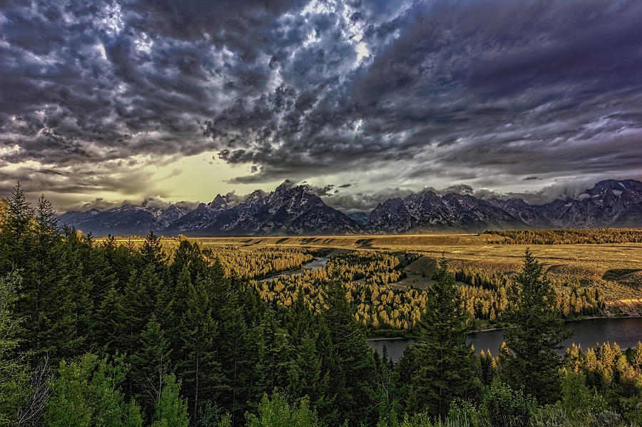 Grand Tetons and Snake River Sunrise - Wide Angle Photograph by Josh Bryant