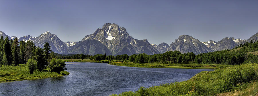Grand Tetons from Oxbow Photograph by Alan Toepfer