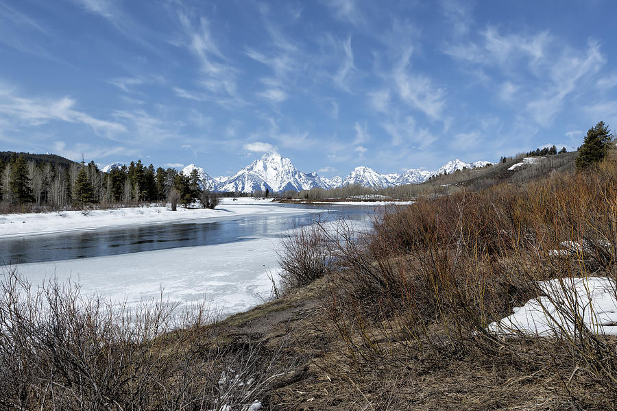 Grand Tetons From Oxbow Bend At A Distance Photograph