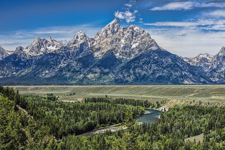 Grand Tetons over the Snake River at Mid-Day Photograph by Josh Bryant