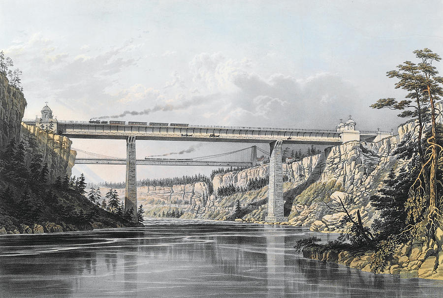 Train Painting - Grand Trunk Railway of Canada  The Victoria Bridge by S Russell