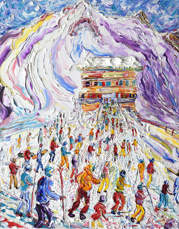 Grande Motte Cable Car Tignes Val dIsere Painting by Pete Caswell