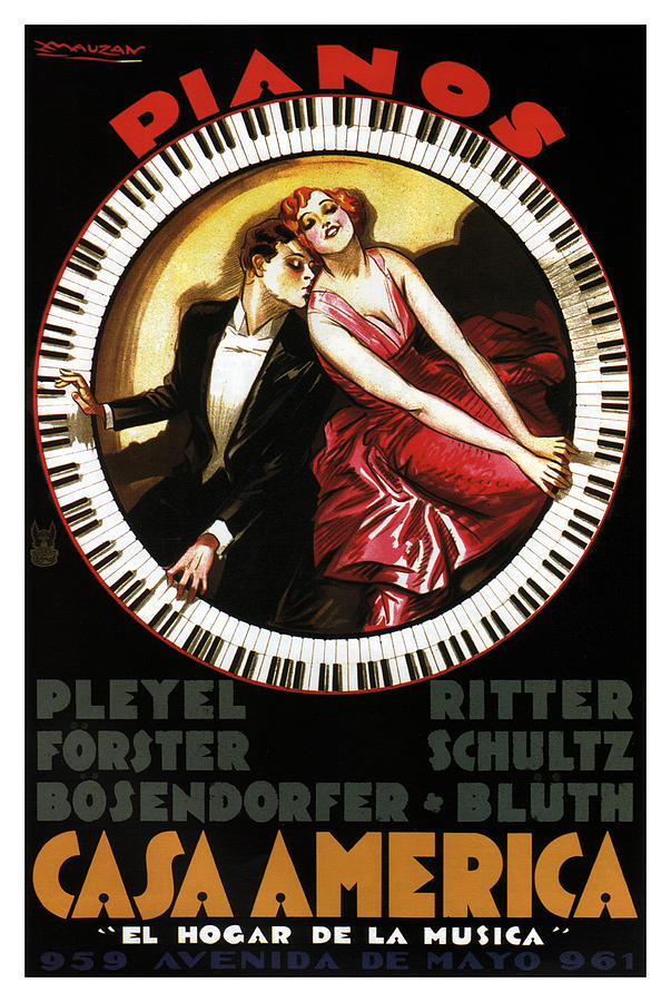 Grandest Pianos at Casa America - Vintage Advertising Poster Mixed Media by Studio Grafiikka