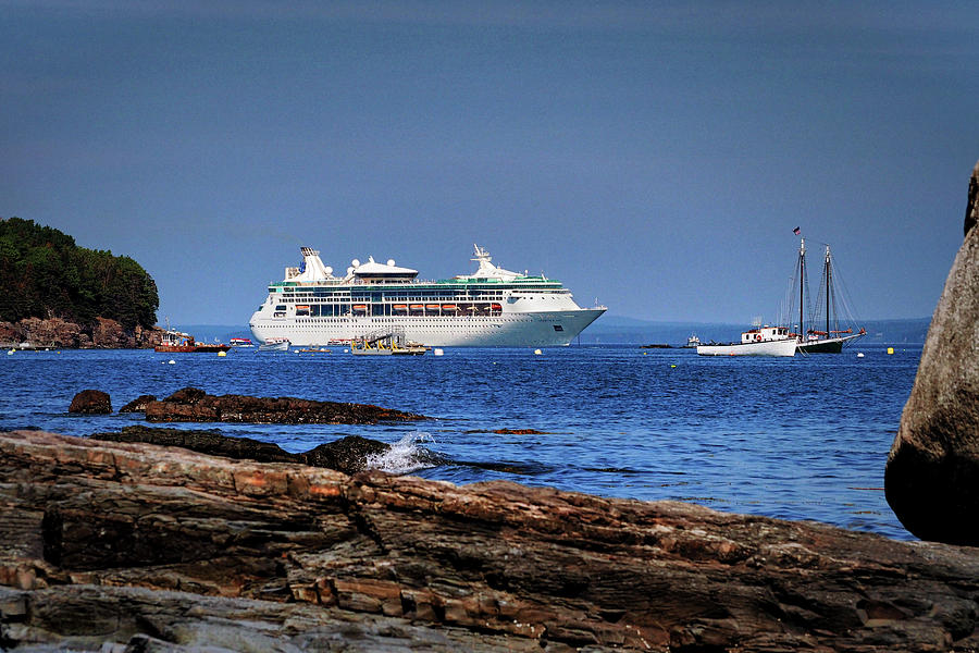 Grandeur of the Seas at Anchor in Bar Harbor Photograph by Bill Swartwout