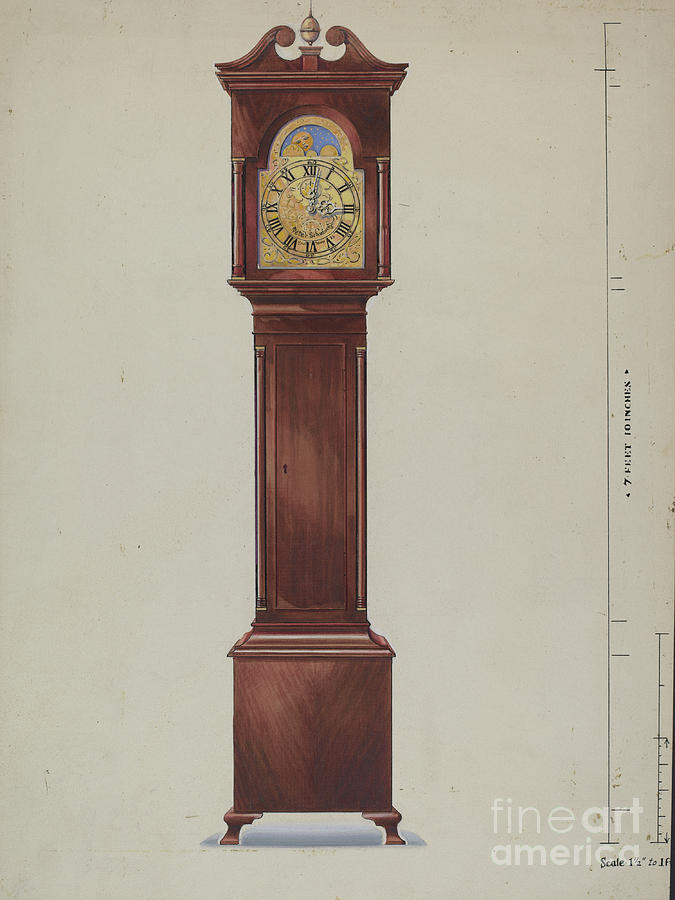 Digital Collections  Act I Front elevation of grandfather clock signed  in pen 1988 RTA