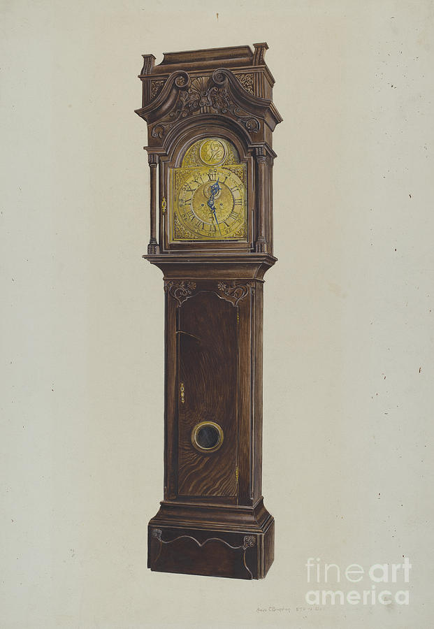 Grandfather Clock Drawing by Amos C. Brinton