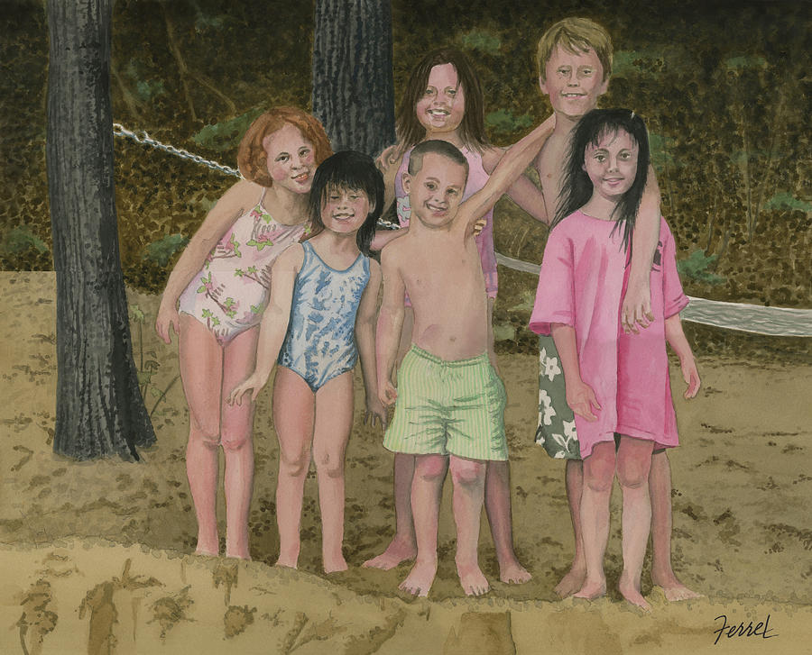 Grandkids On The Beach Painting by Ferrel Cordle