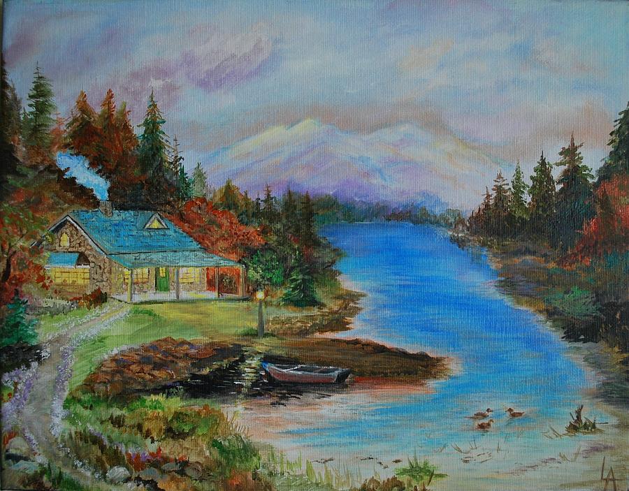 Grandmas Cabin Painting by Leslie Allen