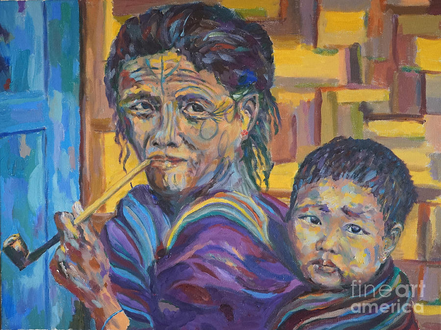 Grandmother and Child Painting by Michael Cinnamond