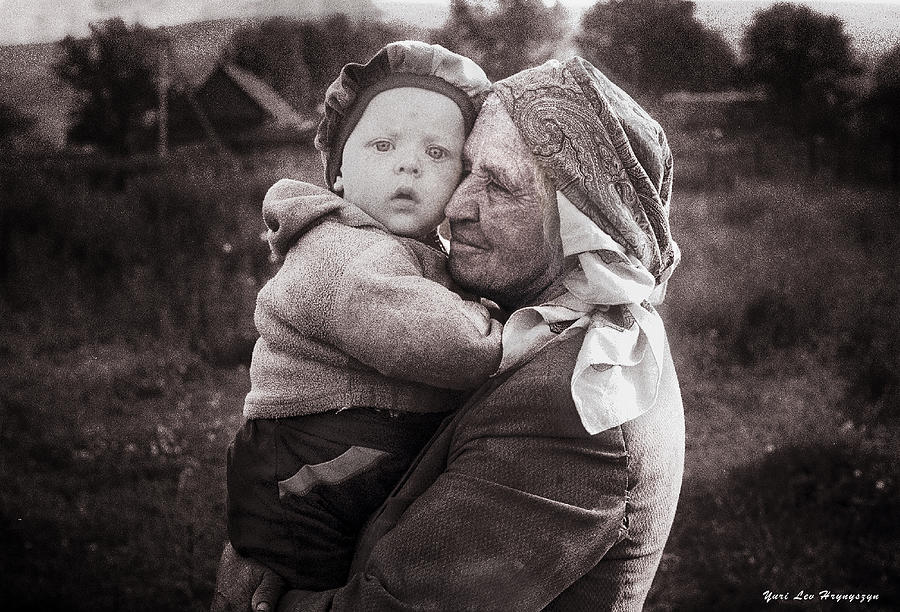 Black And White Photograph - Grandmother and Child by Yuri Lev