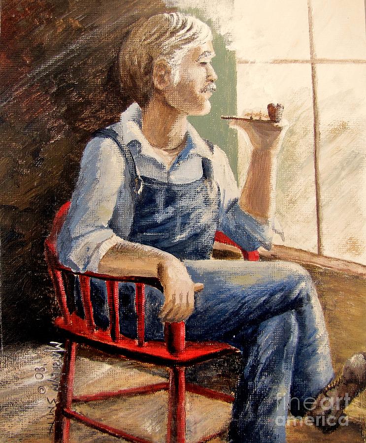 Red Chair Painting - Grandpa by Marilyn Smith