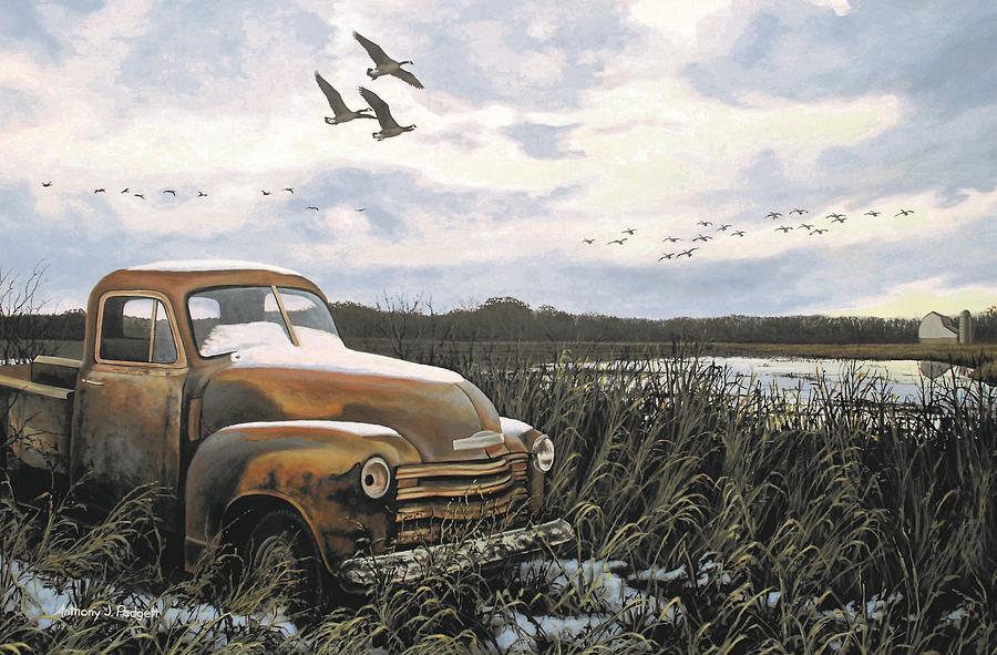 Geese Painting - Grandpas Old Truck by Anthony J Padgett