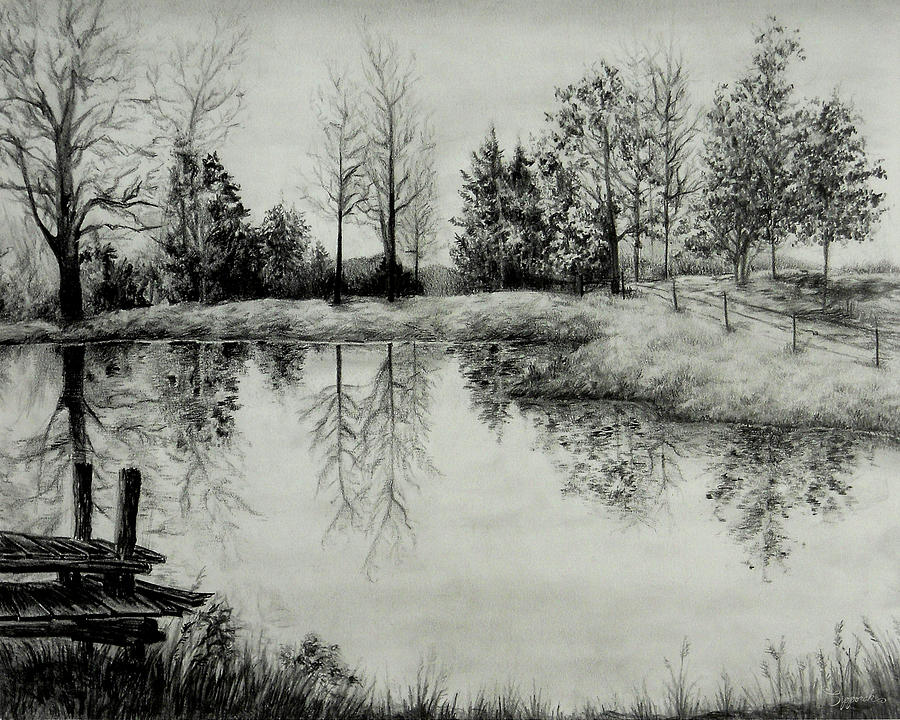 Grandpas Pond Drawing by Sipporah Art and Illustration