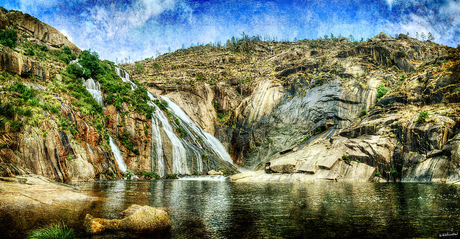 Granite mountain waterfall panorama - vintage version Photograph by Weston Westmoreland