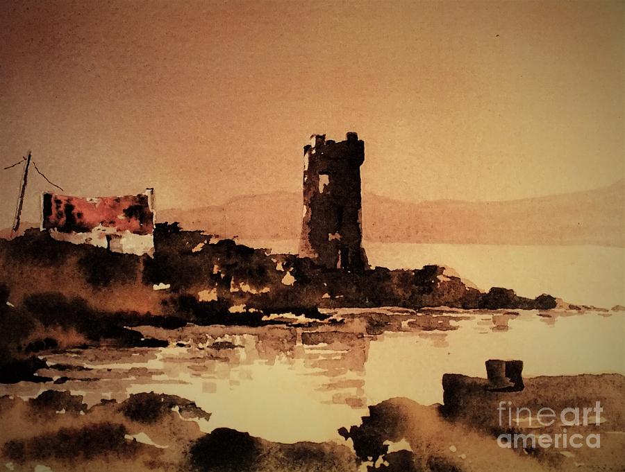 Granuales Castle Achill Mayo Painting by Val Byrne