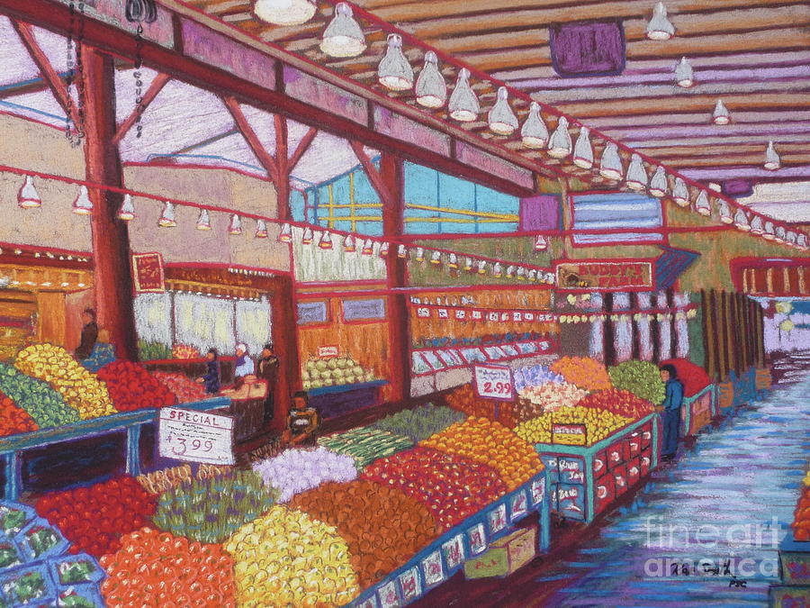 Granville Island Market BC Pastel by Rae  Smith
