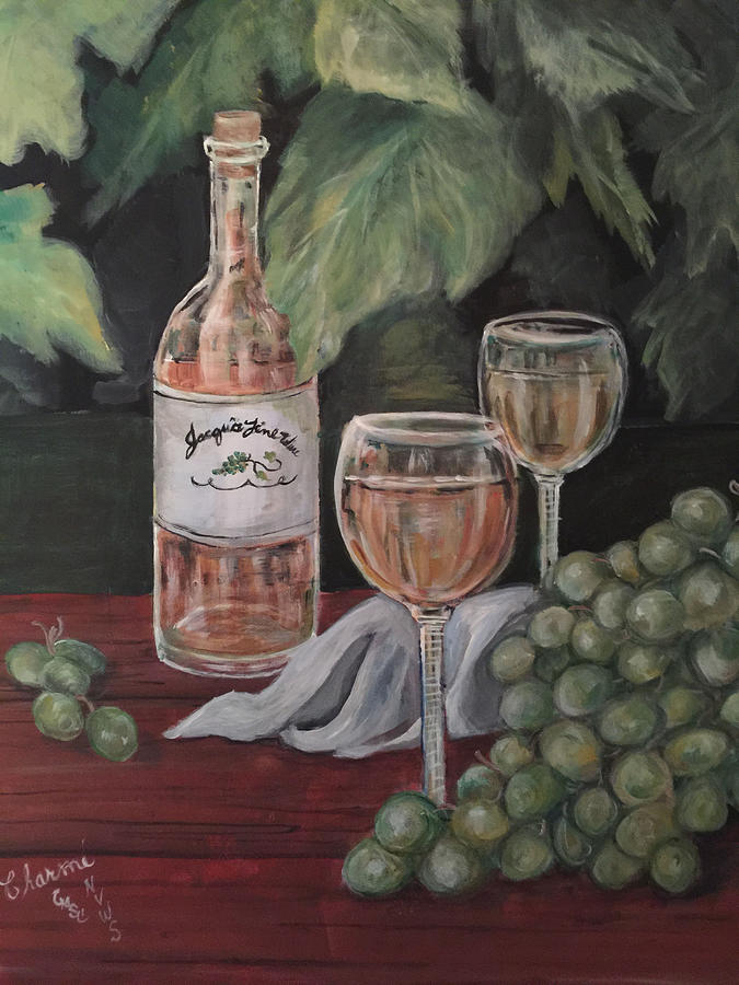 Grape Leaves and Wine Painting by Charme Curtin