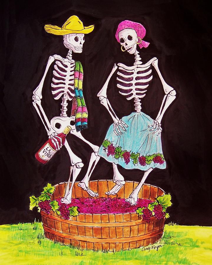 Skeleton Drawing - Grape Stomping by Candy Mayer