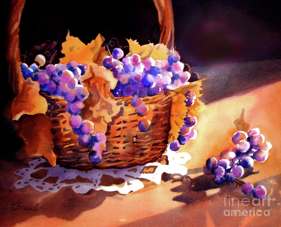 Grapes and Basket Painting by Kathy Braud