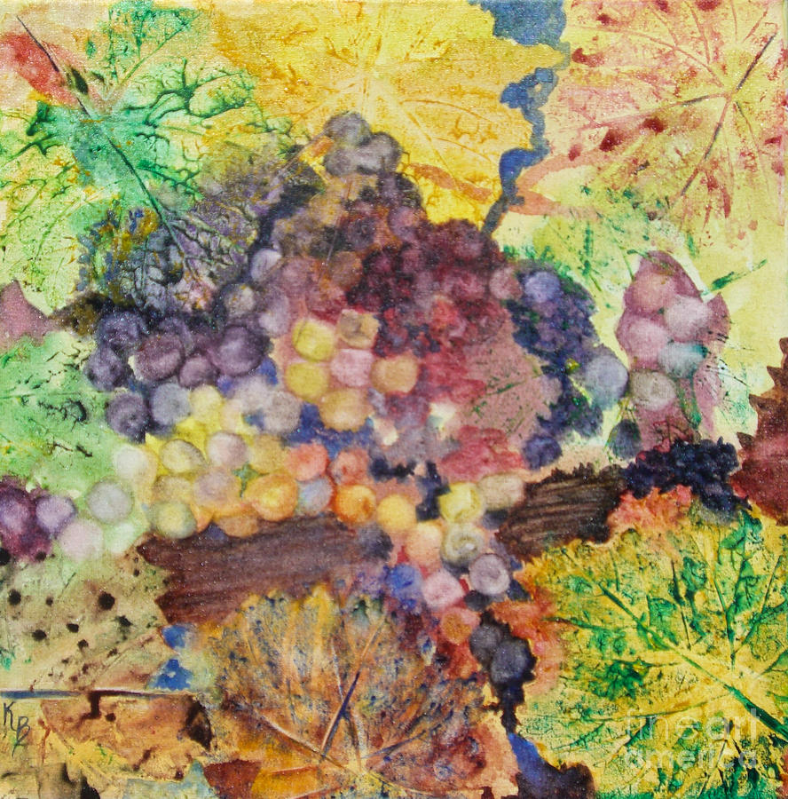Grapes and Leaves II Painting by Karen Fleschler