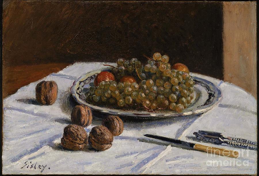 Grapes and Walnuts on a Table Painting by MotionAge Designs