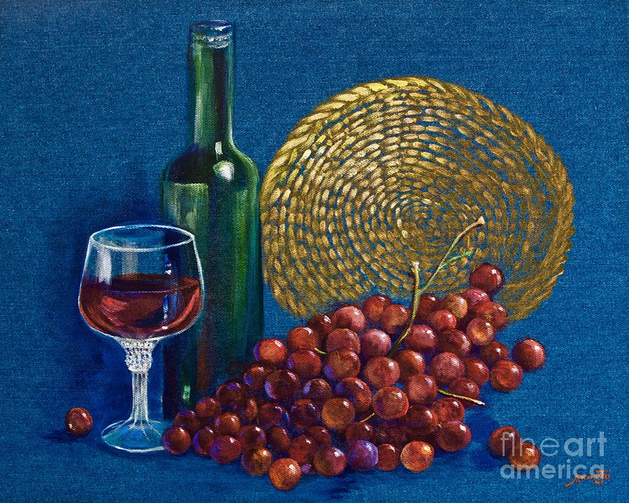 Wine Painting - Grapes and Wine by AnnaJo Vahle