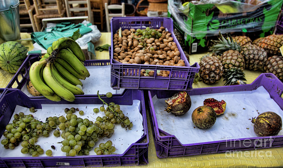 Grapes, Bananas, Pineapples, Pomegranate left overs Spain  Photograph by Chuck Kuhn