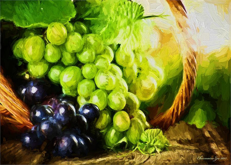 Grapes in a Basket Digital Art by Charmaine Zoe