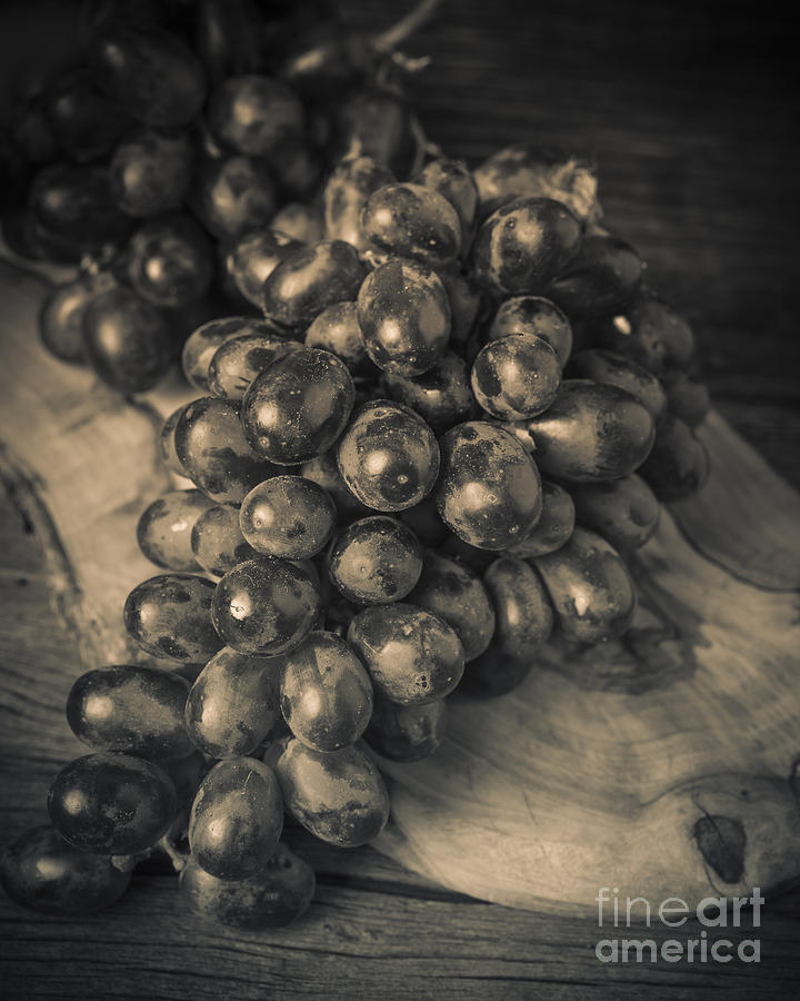 Grapes Still Life with Olive Board Photograph by Edward Fielding