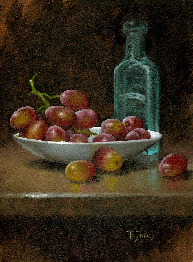 Grapes with Antique Bottle Painting by Timothy Jones