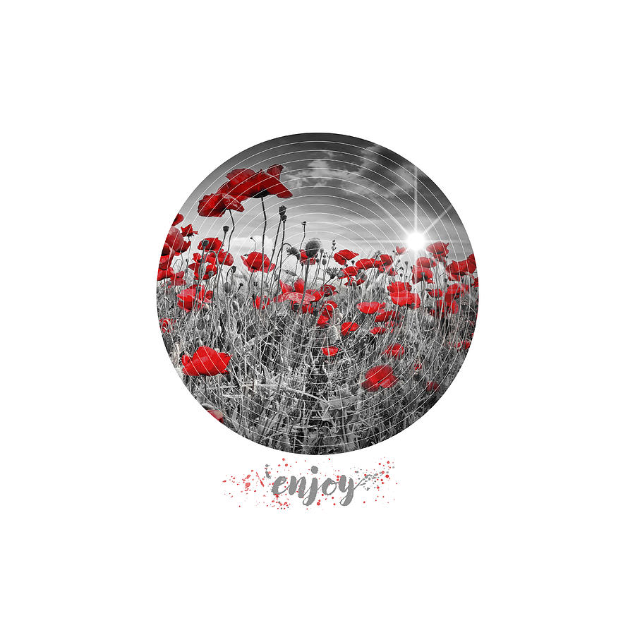 Flower Photograph - Graphic Art ENJOY Field of Poppies - colorkey by Melanie Viola