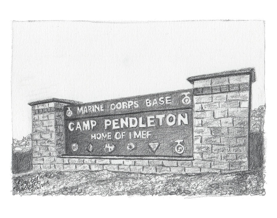 Graphite Camp Pendleton Welcome Painting by Betsy Hackett