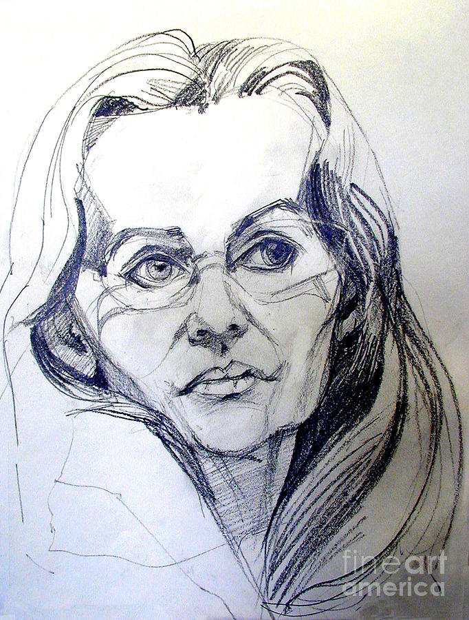 Graphite Portrait Sketch of a Woman with Glasses Drawing by Greta Corens