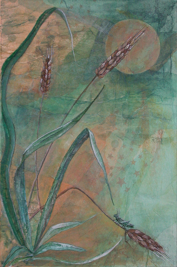 Grasshopper Looks at the Moon Painting by Sandy Clift