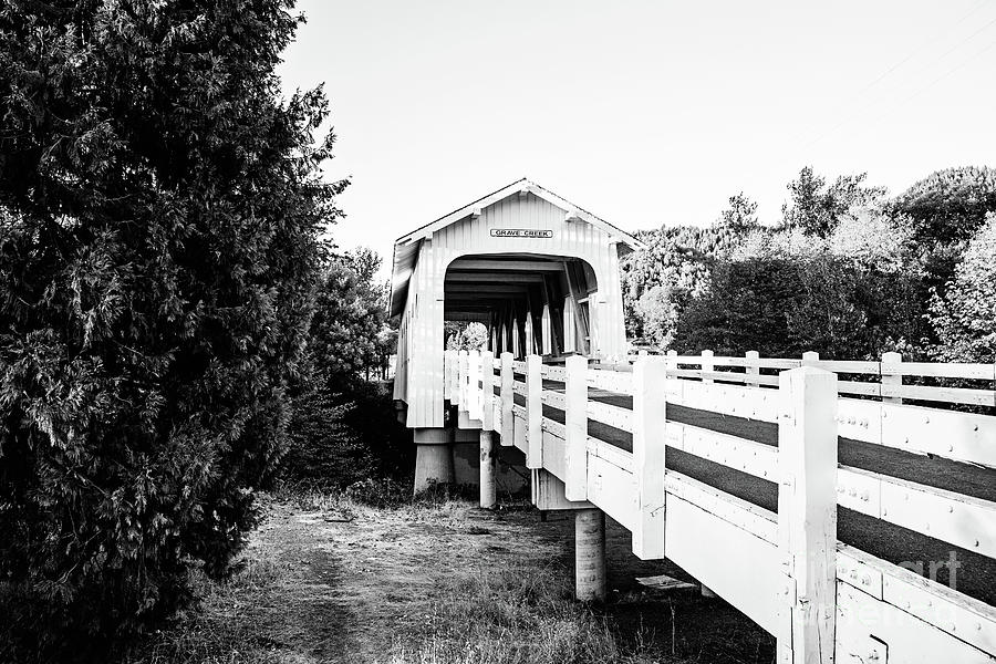 Grave Creek Covered Bridge - BW Photograph by Scott Pellegrin