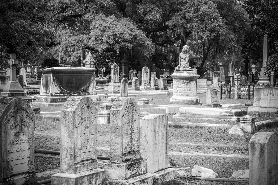 Graves At Magnolia Cemetery Charleston SC black and white Photograph by Melissa Bittinger