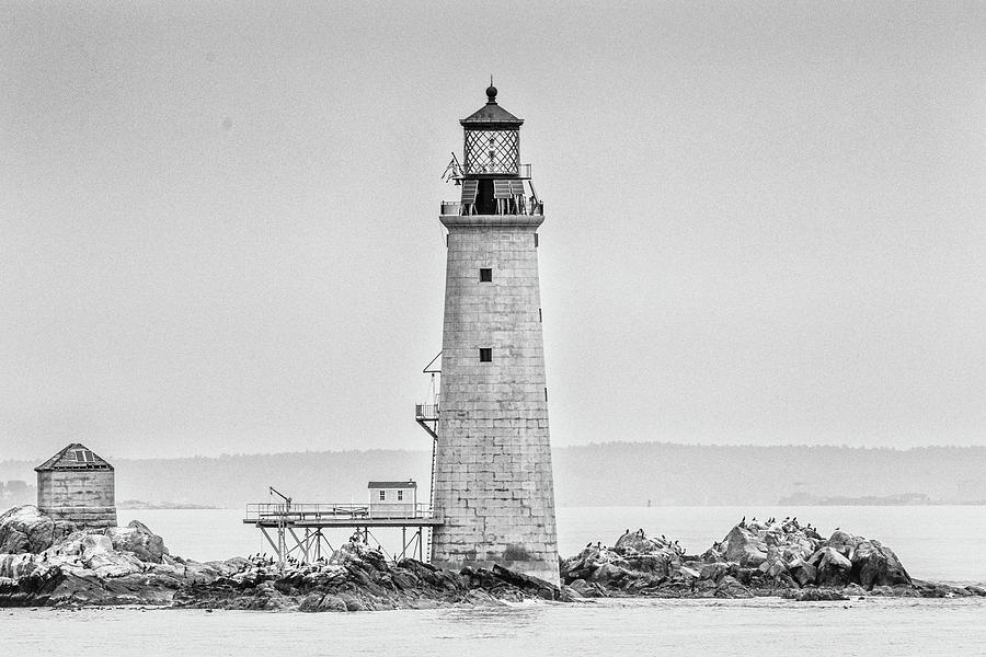 Graves Lighthouse- Boston, MA - Black and White Photograph by Peter Ciro