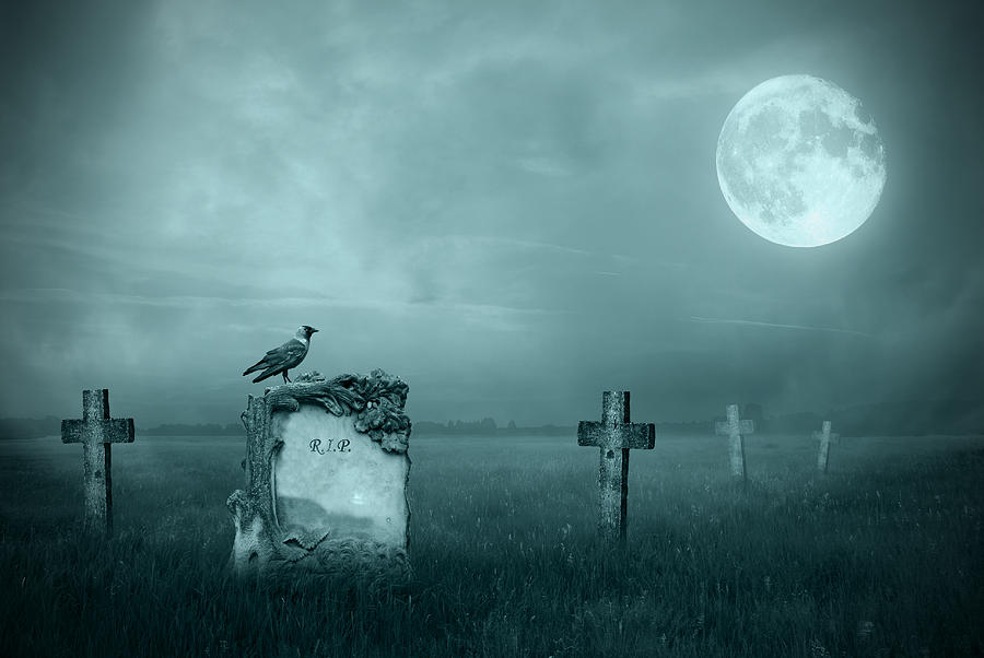 Gravestones in moonlight Photograph by Jaroslaw Grudzinski